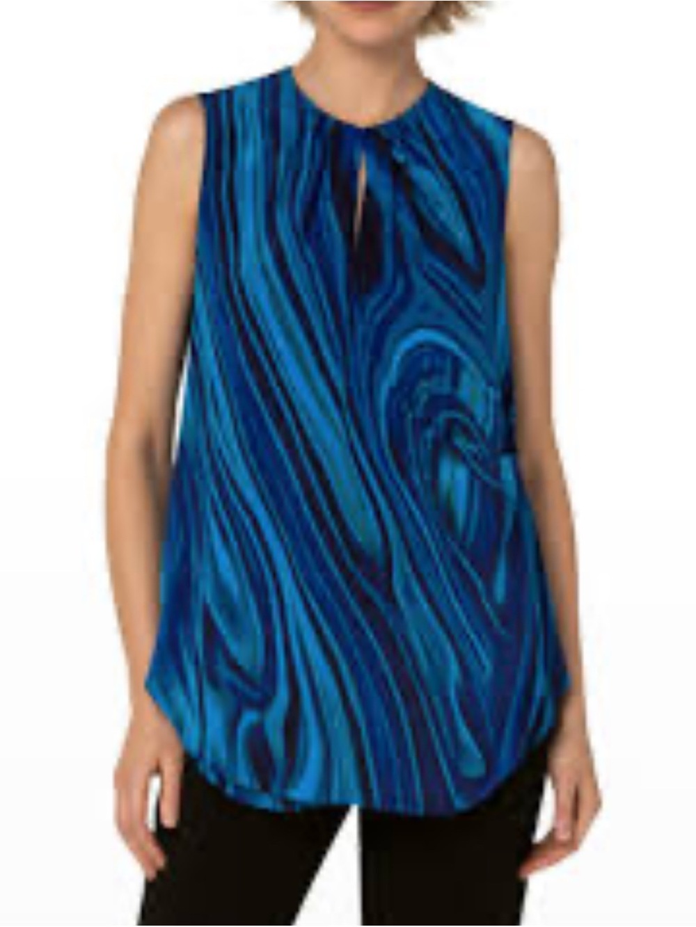 Akris Punto Sleeveless Blue Silk Keyhole Top 8